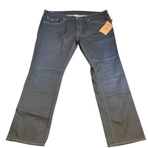 NWT‎ True Religion SZ:44 Ricky Straight Leg black wax Coated Denim street style